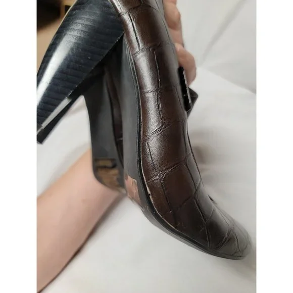 Henry Ferrera Venice Brown Platform Heel Pump Faux Croc Size 8.5 - Picture 6 of 8